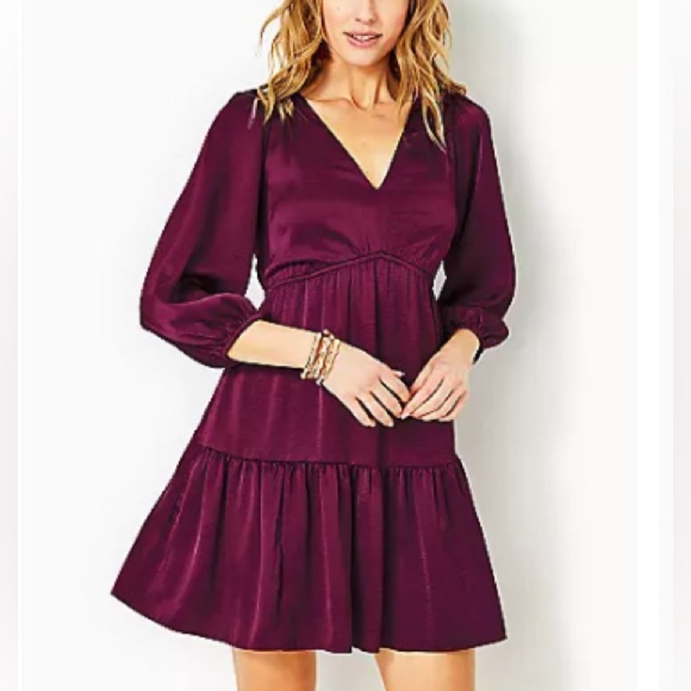 Lilly Pulitzer Deacon 3/4 Sleeve Satin Rich Purple Dress with Pockets! - Picture 2 of 8